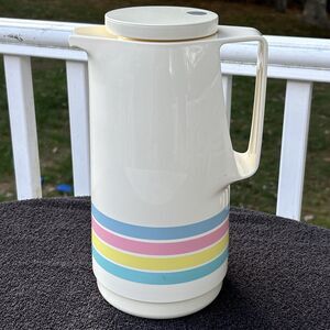 Vintage 1980s THERMOS Vacuum Insulated Carafe #790, Rainbow Stripe, West Germany